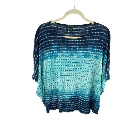 Lauren Ralph Lauren Petite Dolman Sleeve Linen Top Blue Ombre Stripe PL Oversize - Picture 1 of 6